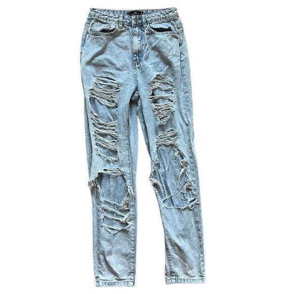 Womens Riot High Rise Distressed Deconstructed Light Rinse Mom Jeans - Sz 2 - Picture 1 of 3